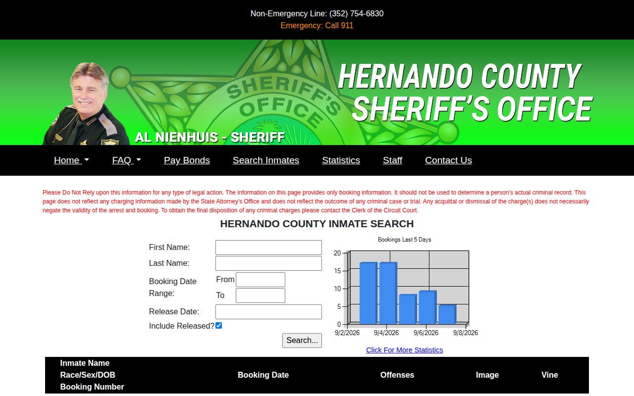 Hernando County recent arrest roster search screen